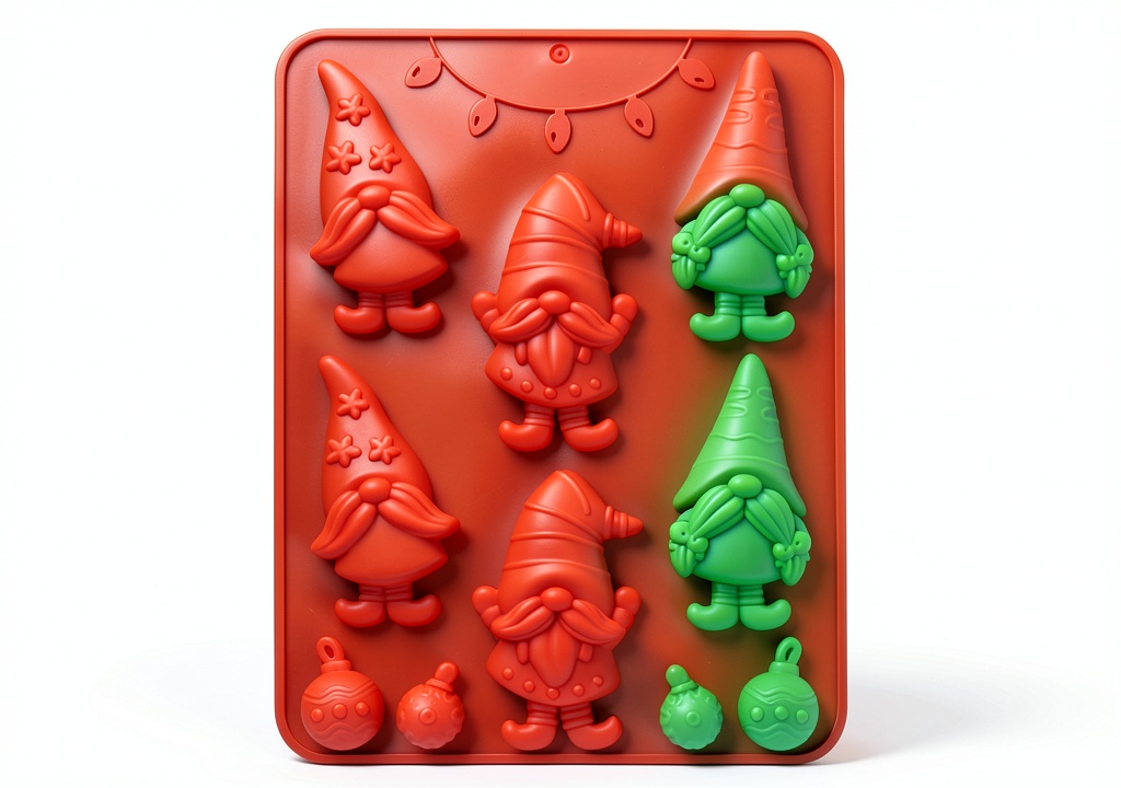 Christmas gnome silicone mold set displayed with chocolate treats