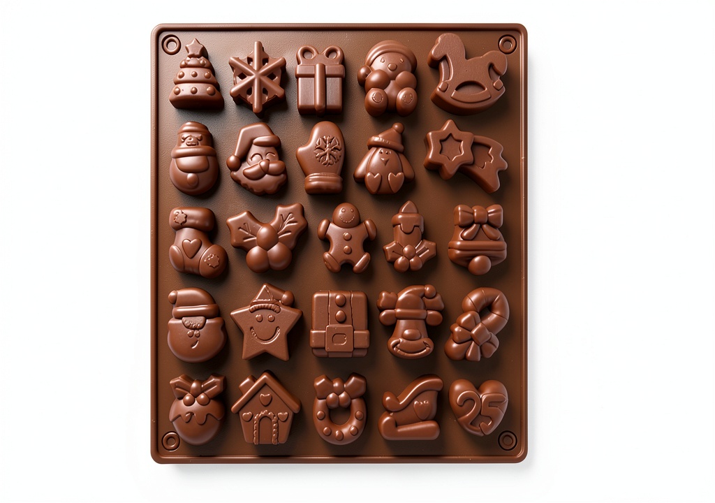 Installing Christmas Candy Molds by SiliconeMoldCo Food Grade on a wooden kitchen counter