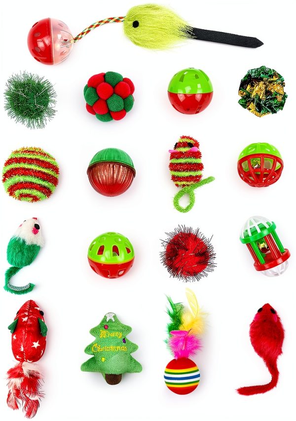 CHIWAVA 17 Christmas Cat Toy Bag Set - Plush, Plastic and EVA Toys-8