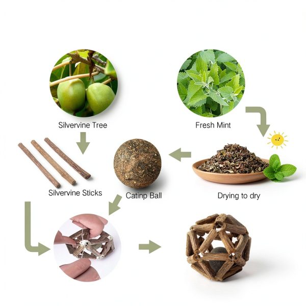 Catnip Toys Gochanmon 2‑Piece Silvervine Stick & Bell Ball Set-3