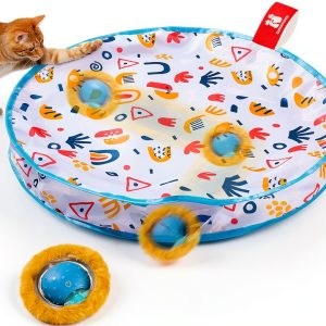Potaroma Interactive Cat Toys, Fast Moving Ball in Play Mat, Automatic Motion Activated Ball Hide and Seek for Indoor Exercise Kicker, Animal Squeaky, 28 Inch Mat-0