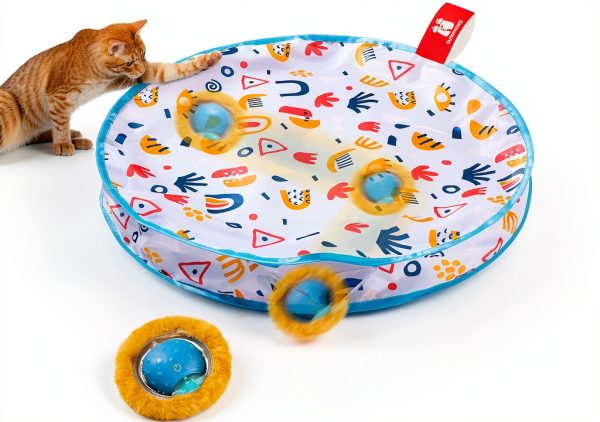 Potaroma Interactive Cat Toys, Fast Moving Ball in Play Mat, Automatic Motion Activated Ball Hide and Seek for Indoor Exercise Kicker, Animal Squeaky, 28 Inch Mat-0