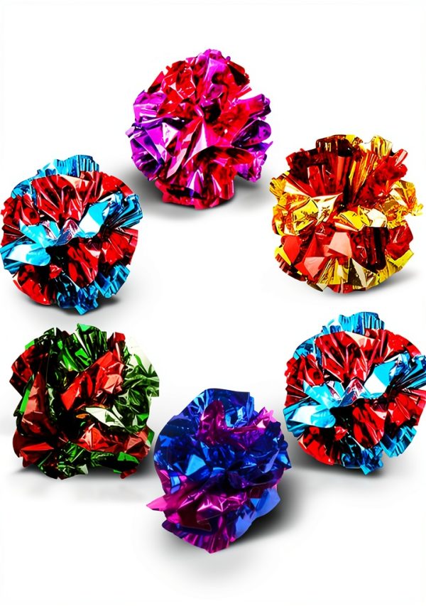 SunGrow Cat Crinkle Balls Toy 6 Pack Shiny Mylar Interactive-0