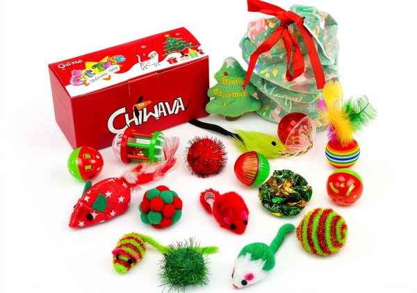 CHIWAVA 17 Christmas Cat Toy Bag Set - Plush, Plastic and EVA Toys-0
