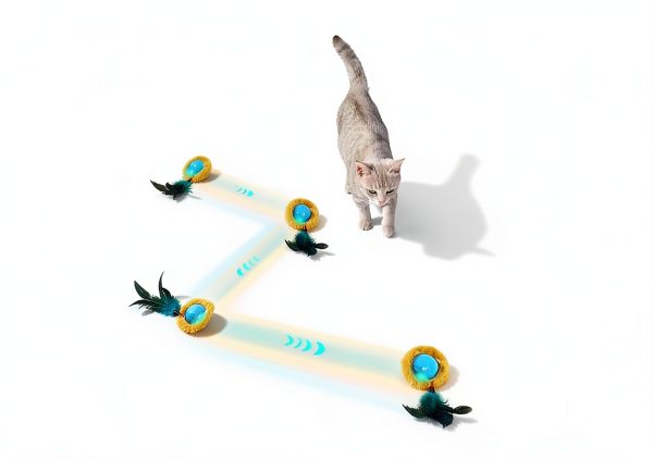 Potaroma Interactive Cat Toys, Fast Moving Ball in Play Mat, Automatic Motion Activated Ball Hide and Seek for Indoor Exercise Kicker, Animal Squeaky, 28 Inch Mat-3