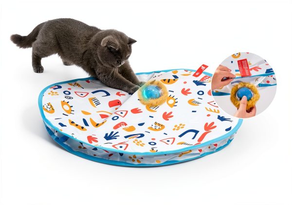 Potaroma Interactive Cat Toys, Fast Moving Ball in Play Mat, Automatic Motion Activated Ball Hide and Seek for Indoor Exercise Kicker, Animal Squeaky, 28 Inch Mat-1