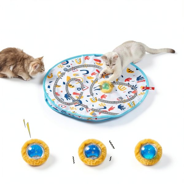 Potaroma Interactive Cat Toys, Fast Moving Ball in Play Mat, Automatic Motion Activated Ball Hide and Seek for Indoor Exercise Kicker, Animal Squeaky, 28 Inch Mat-2