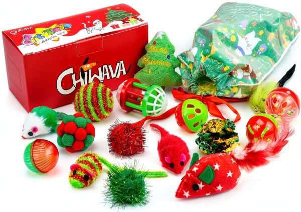 CHIWAVA 17 Christmas Cat Toy Bag Set - Plush, Plastic and EVA Toys-1